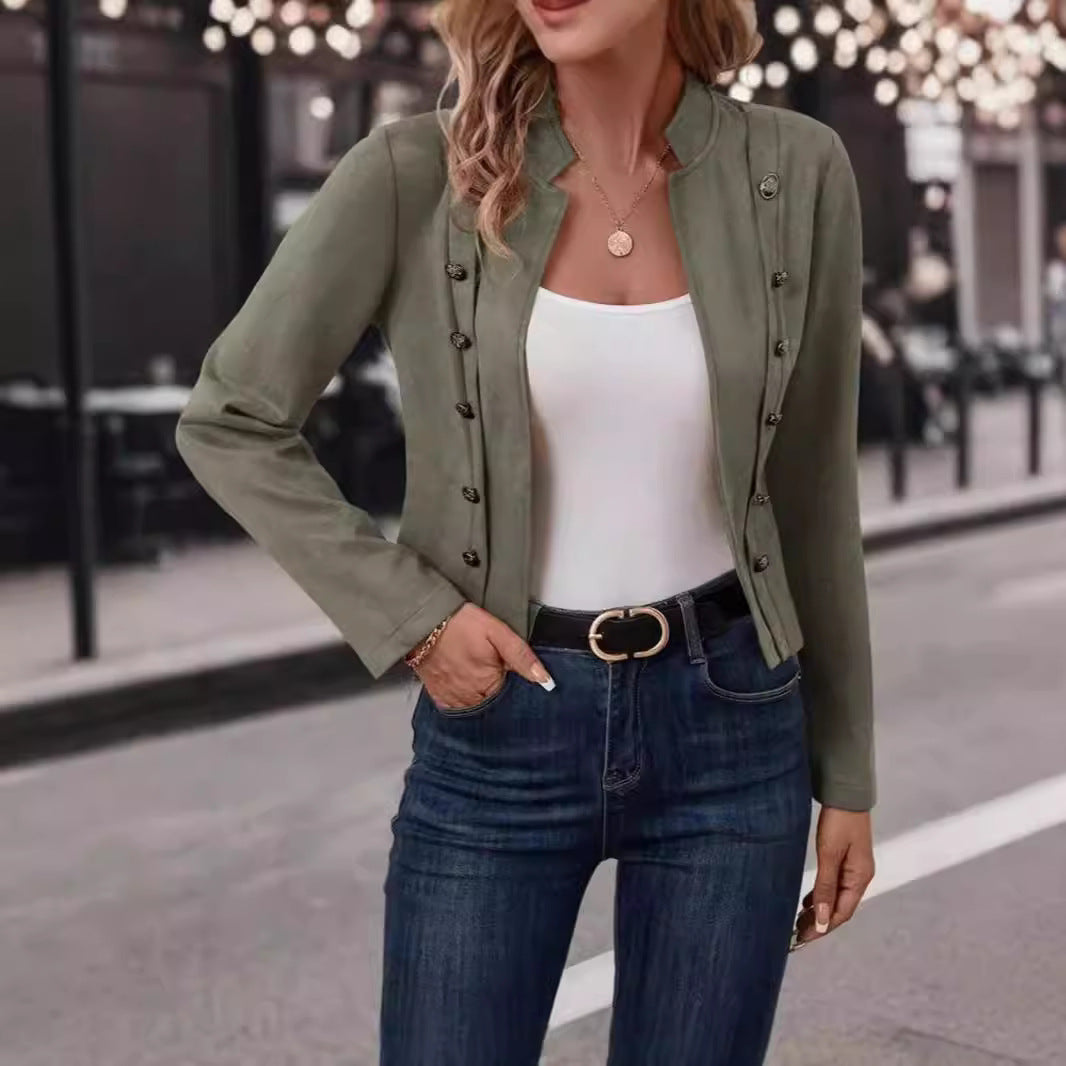 Damen elegante Kurzjacke mit dekorativen Knöpfen Drune