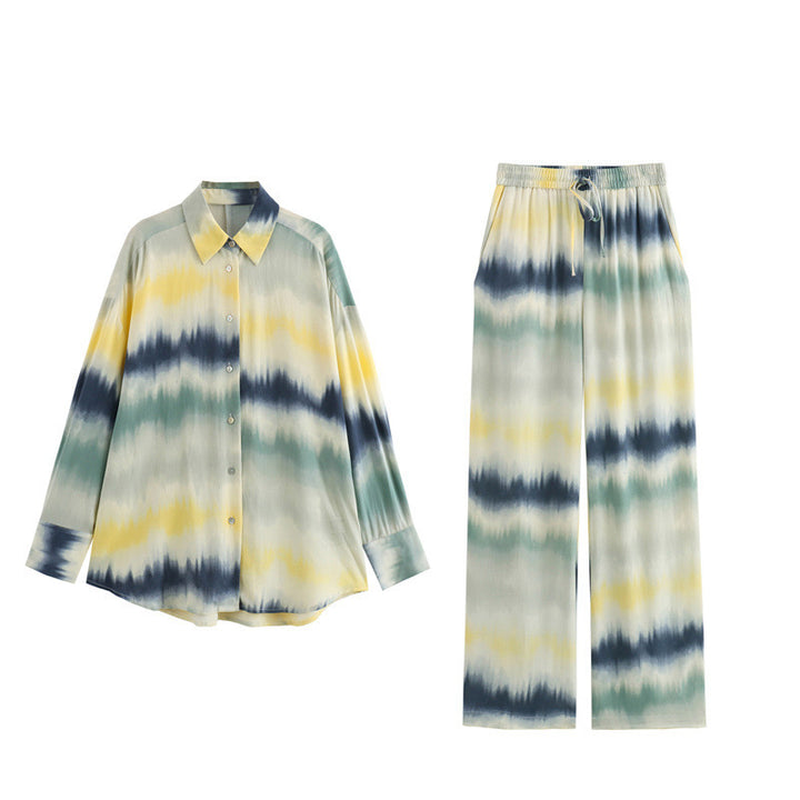 Damen Leichte Palazzo-Hose im Batik-Look mit elastischem Taillenbund, Tunnelzug und Eingrifftaschen Drune