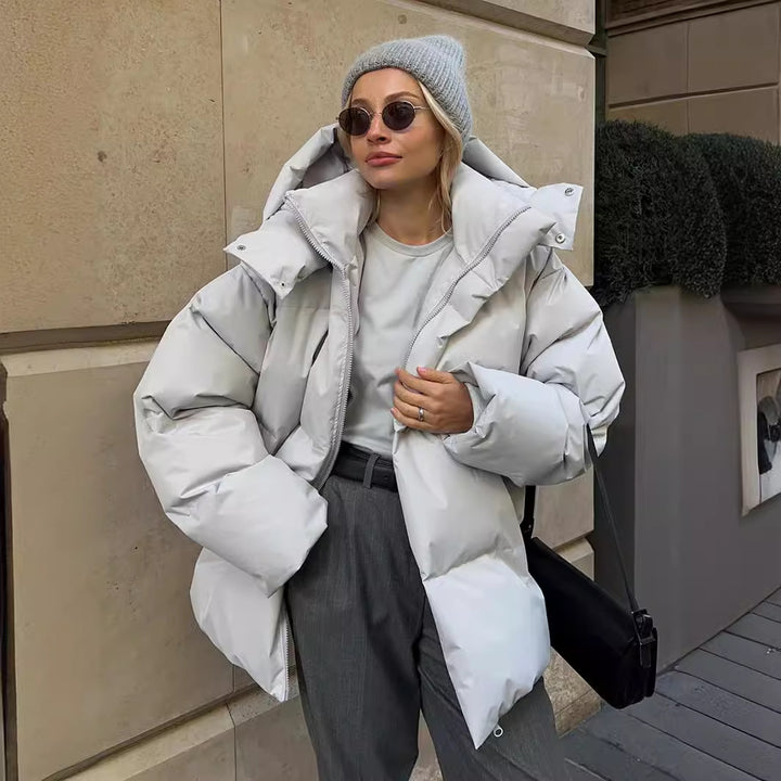 Damen sportliche Daunenjacke mit hohem Kragen und voluminösem Schnitt Drune
