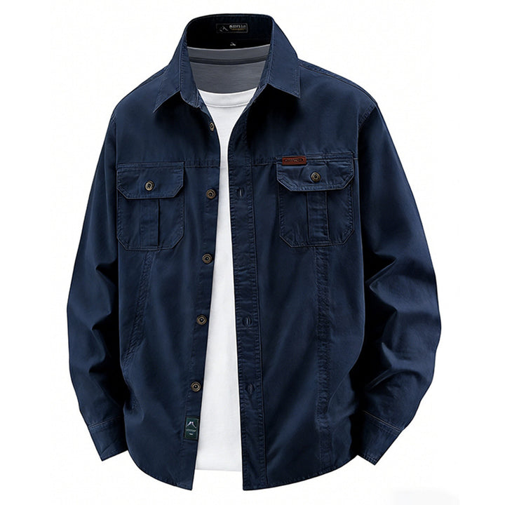 Herren  leichte Overshirt-Jacke mit Klappbrusttaschen und klassischem Hemdkragen Drune