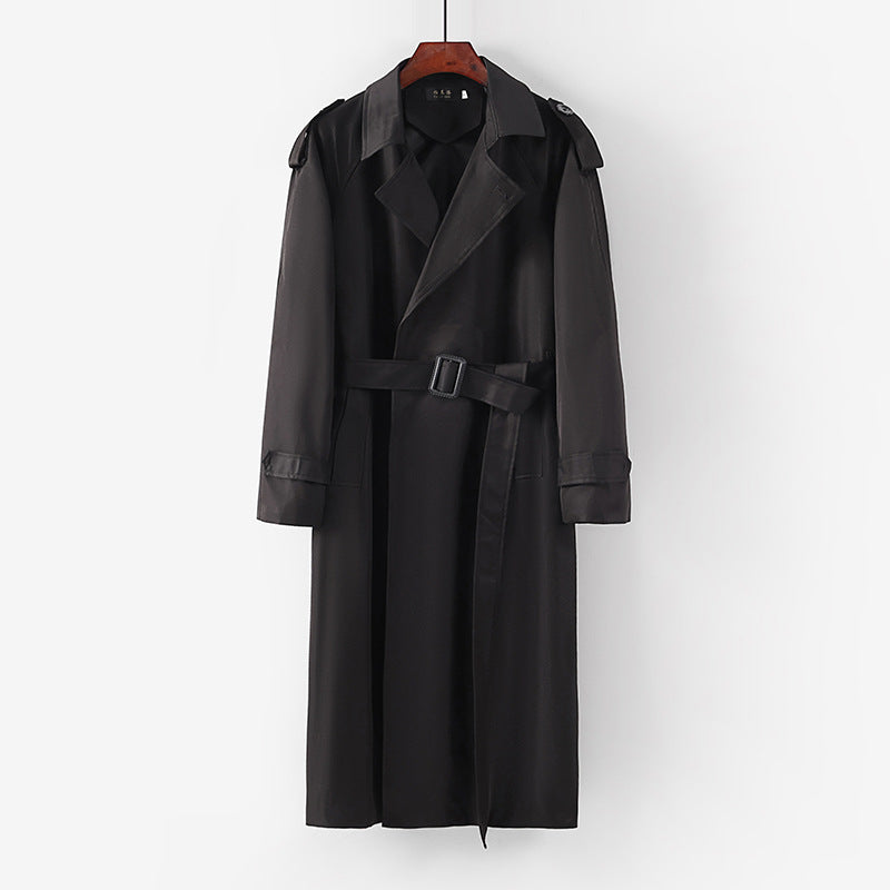Unisex Langer minimalistischer Trenchcoat mit Gürtel und Schulterklappen Drune
