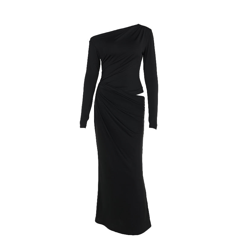 Damen elegantes Wickelkleid mit asymmetrischem Schnitt und langen Ärmeln Drune