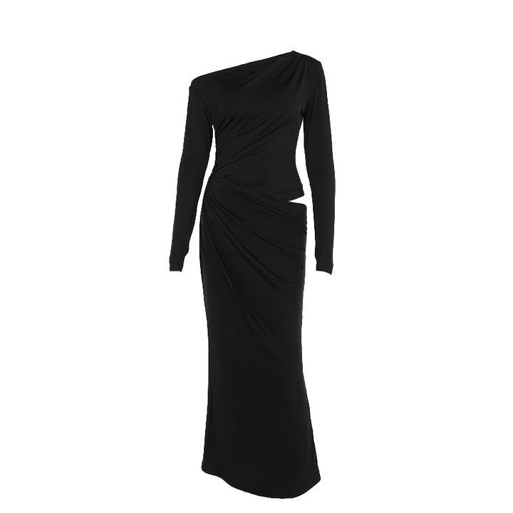 Damen elegantes Wickelkleid mit asymmetrischem Schnitt und langen Ärmeln Drune