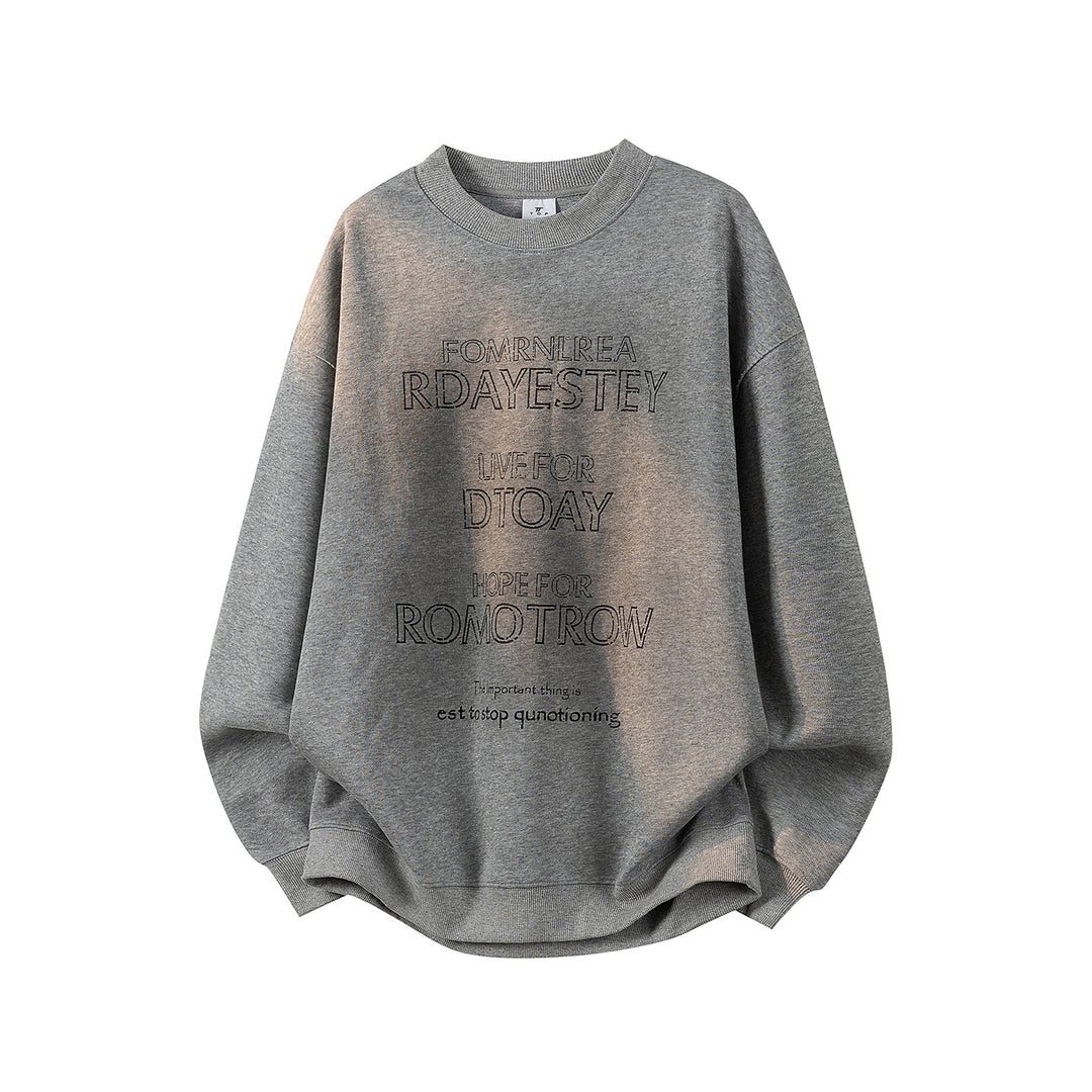Damen Oversize-Sweatshirt mit gesticktem Schriftzug, abgerundetem Saum & überschnittener Schulter Drune