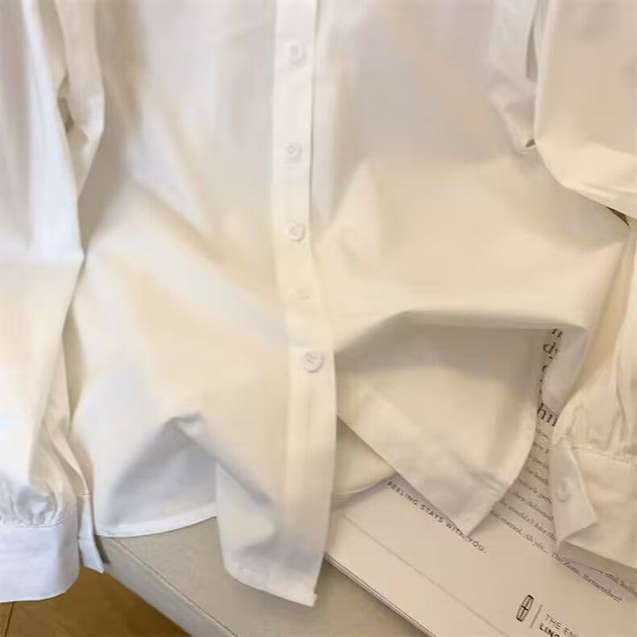Damen nan Perlenbesetzte Hemdbluse mit Puffärmeln und spitzem Kragen Drune
