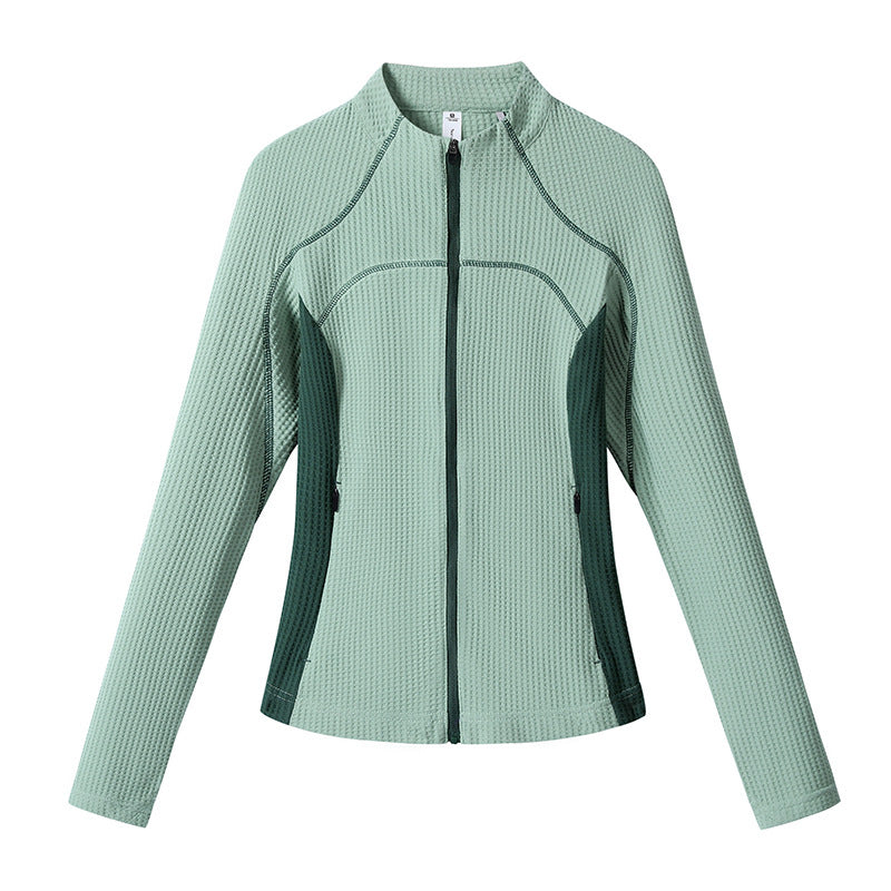 Damen Waffelstruktur-Funktionsjacke mit durchgehendem Reißverschluss, Stehkragen und Kontrast-Seiteneinsätzen Drune