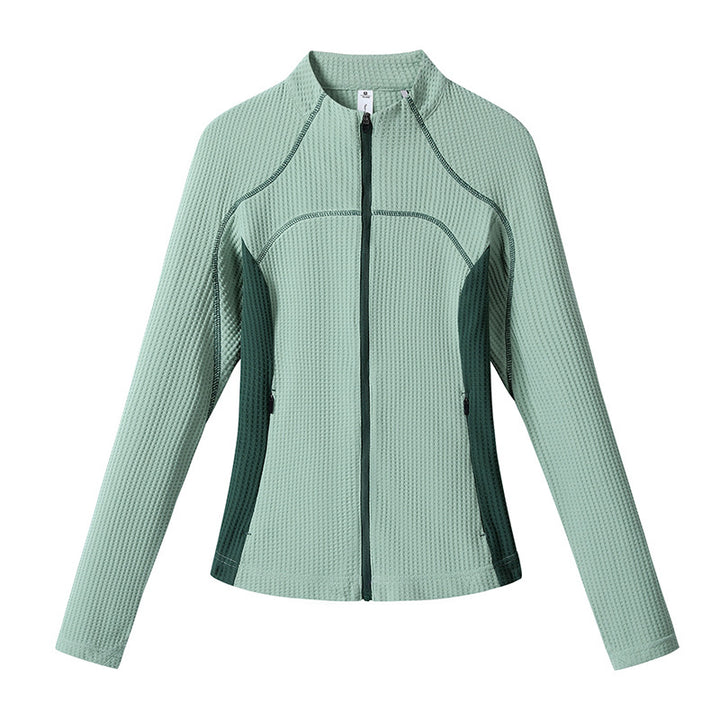 Damen Waffelstruktur-Funktionsjacke mit durchgehendem Reißverschluss, Stehkragen und Kontrast-Seiteneinsätzen Drune