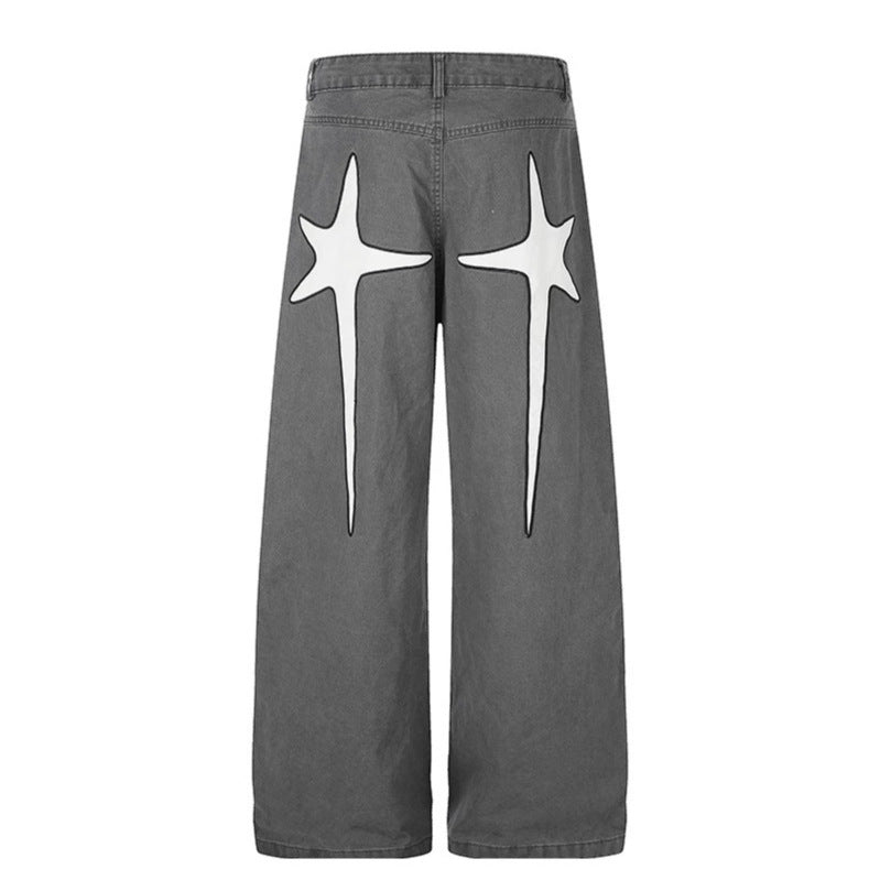 Damen Highwaist Culotte-Jeans mit weitem Bein, hoher Taille und dezenter Stern-Applikation Drune