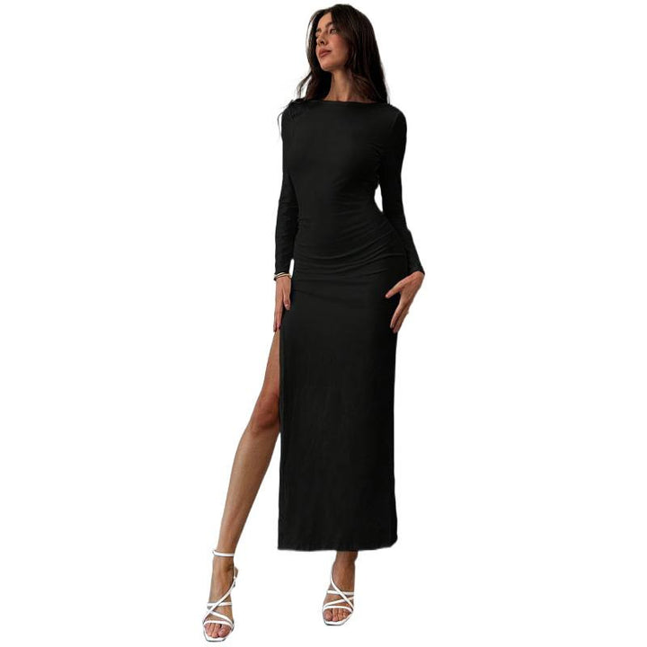 Damen Elegantes Maxikleid mit tiefem Rückenausschnitt und seitlichem Schlitz Drune