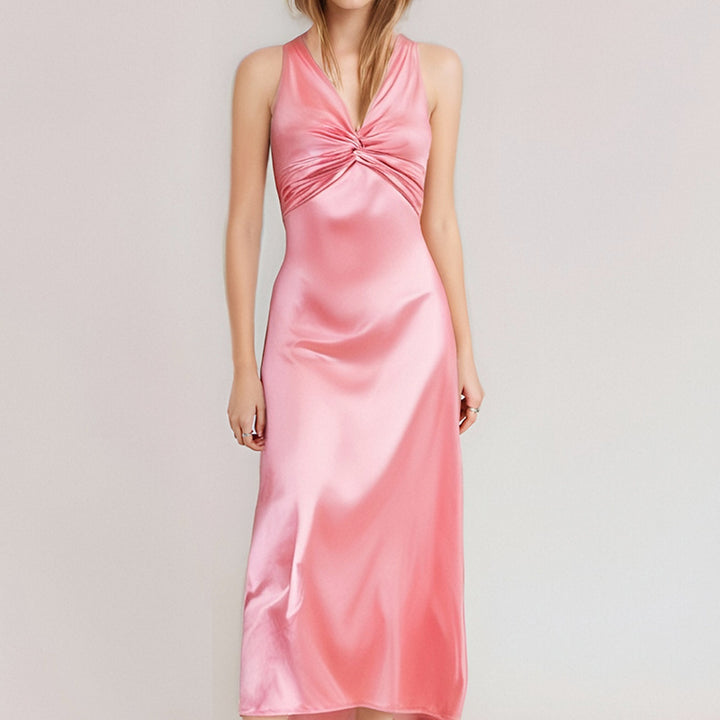 Damen Maxikleid mit elegantem Wickeldetail und fließendem Satinmaterial Drune