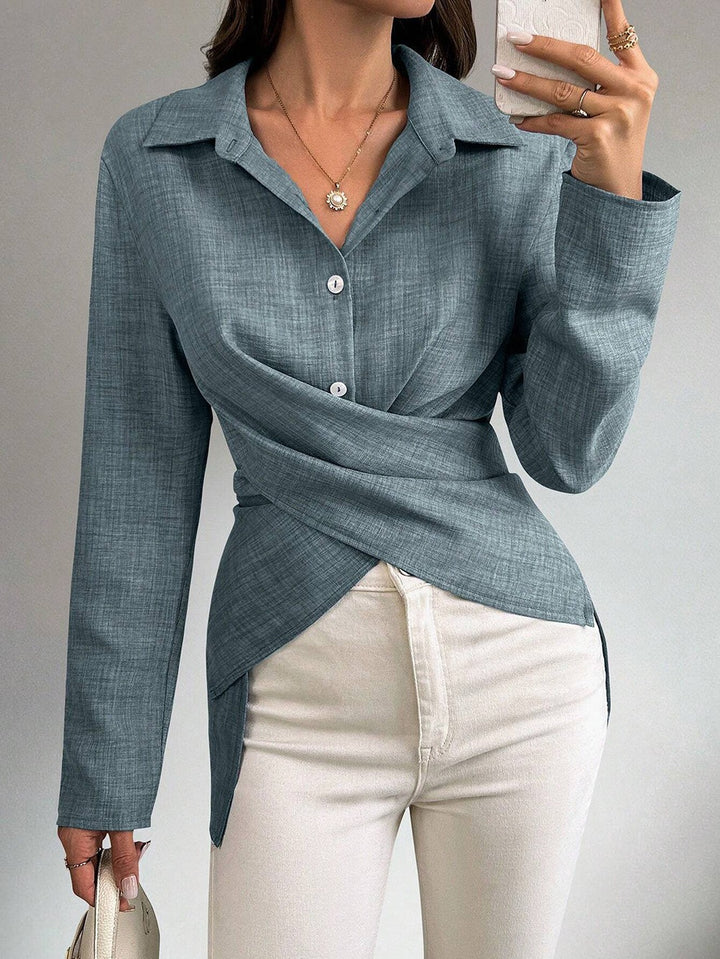 Damen Wickelbluse mit Hemdkragen und asymmetrischem Saum Drune