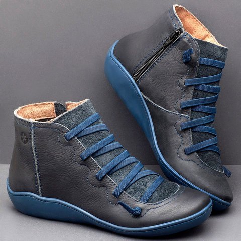 Damen Leder Kurzstiefel mit seitlichem Reißverschluss, elastischer Schnürung und weicher Komfortsohle Drune