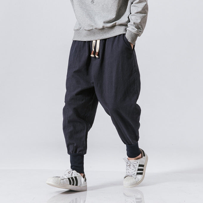 Herren nan lässige Leinen-Joggerhose mit Tunnelzug, strukturierter Oberfläche und elastischen Bündchen Drune