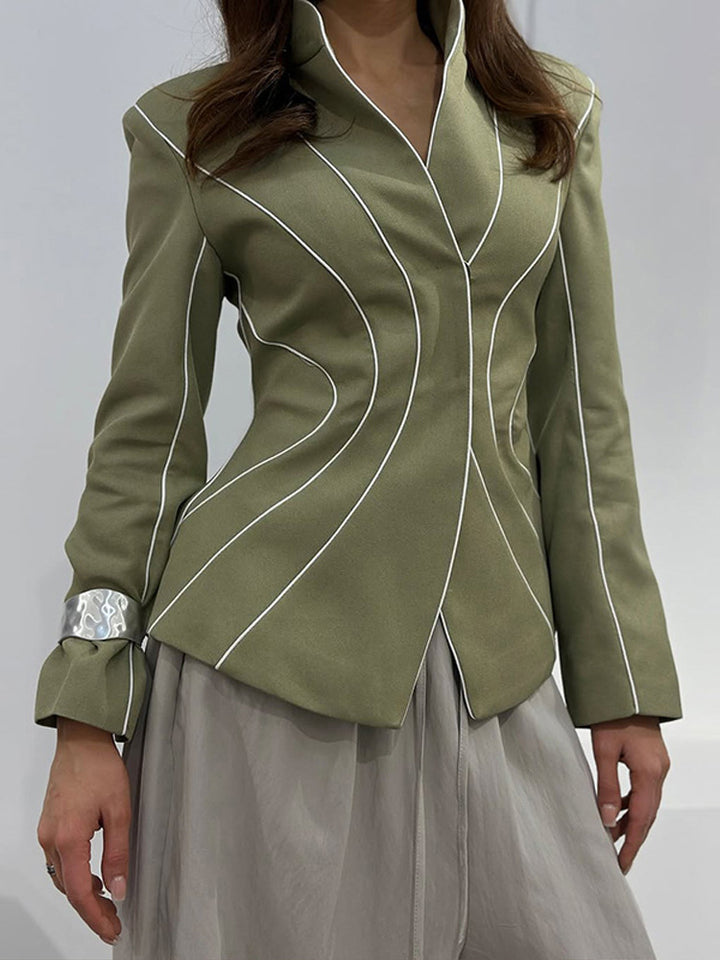 Damen Skulpturaler taillierter Blazer mit konturierenden Paspeln Drune