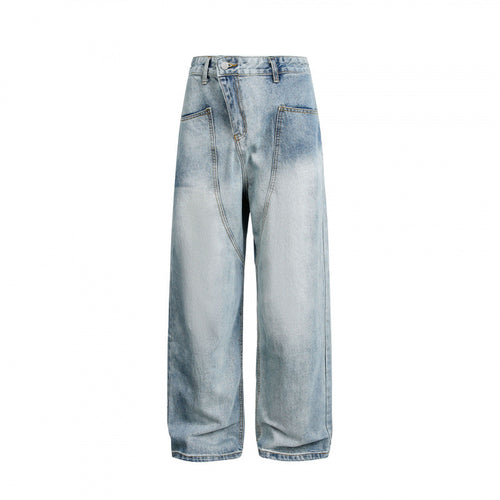 Damen Weite hochgeschnittene Baggy-Jeans mit geschwungenen Vornähten und aufgesetzten Taschen Drune