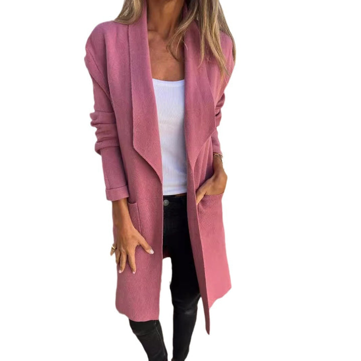 Damen Offener Longcardigan-Mantel mit Schalkragen und Eingrifftaschen Drune