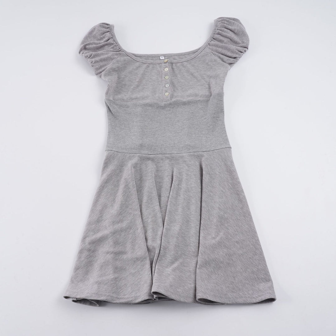 Damen Freizeitkleid mit Puffärmeln und Knopfleiste Drune