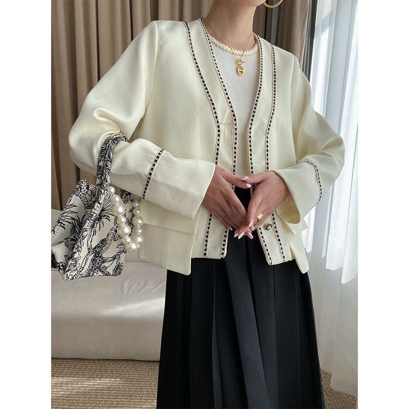 Damen Eleganter Cardigan mit zarten Kontrastdetails Drune