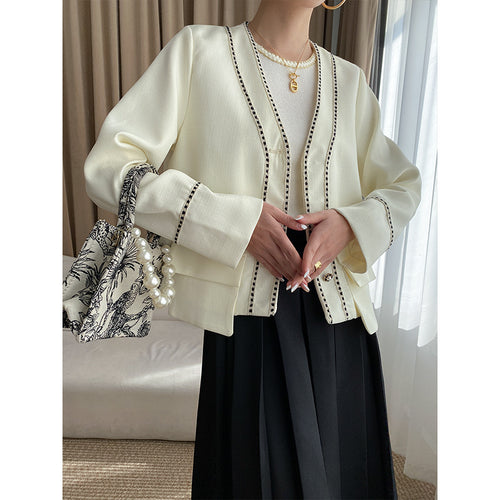 Damen Eleganter Cardigan mit zarten Kontrastdetails Drune