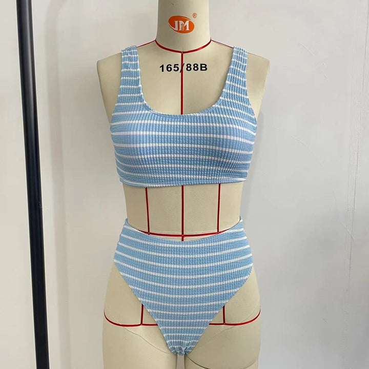Damen High-Waist Bikini-Set mit modischem Rippstrick Drune