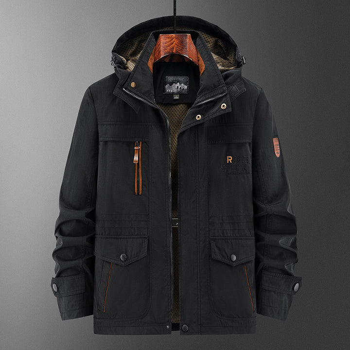 Herren Technische Feldjacke mit Kapuze, Multifunktionstaschen und atmungsaktivem Meshfutter Drune