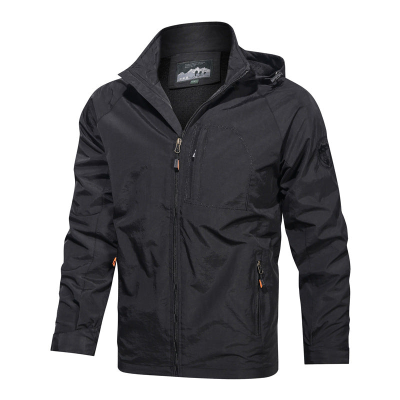 Herren nan leichte winddichte Outdoorjacke mit Kapuze und taktischer Brusttasche Drune