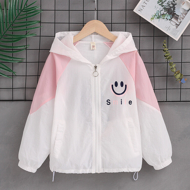 Damen nan leichte Kapuzenjacke mit Smiley-Print, verstellbarem Saum und elastischen Bündchen  Drune