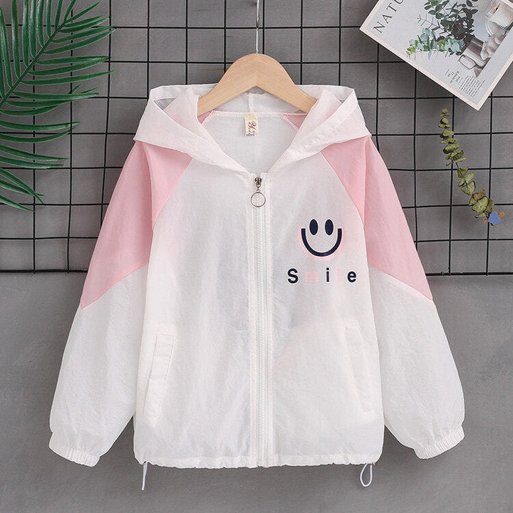 Damen nan leichte Kapuzenjacke mit Smiley-Print und Kordelzug Drune
