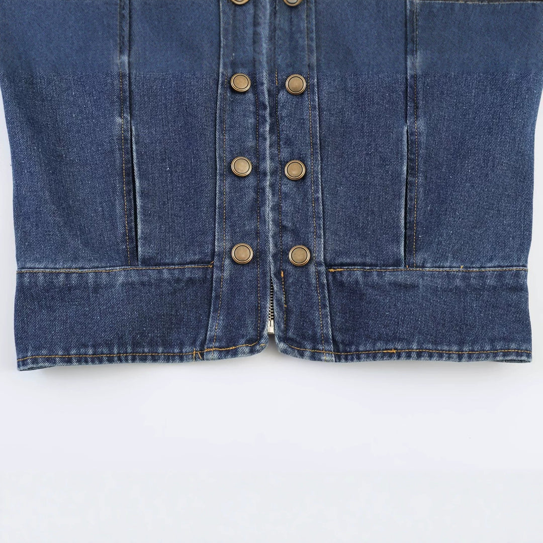 Damen Jeansjacke mit Stehkragen, Doppelreihen‑Druckknöpfen und Schulterklappen Drune