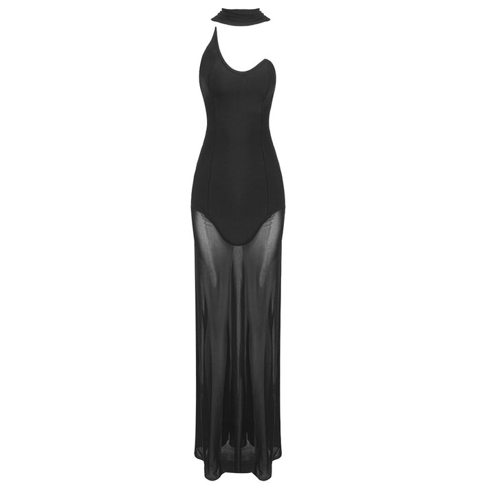 Damen Maxikleid mit asymmetrischem Ausschnitt und figurbetontem Schnitt Drune
