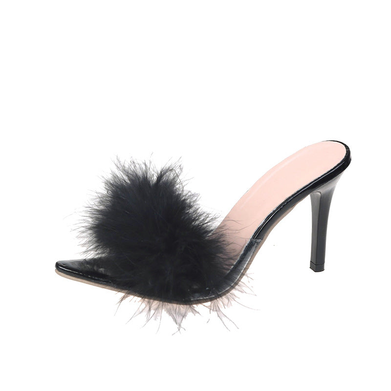 Damen elegante High Heel Sandalen mit flauschigem Dekor Drune