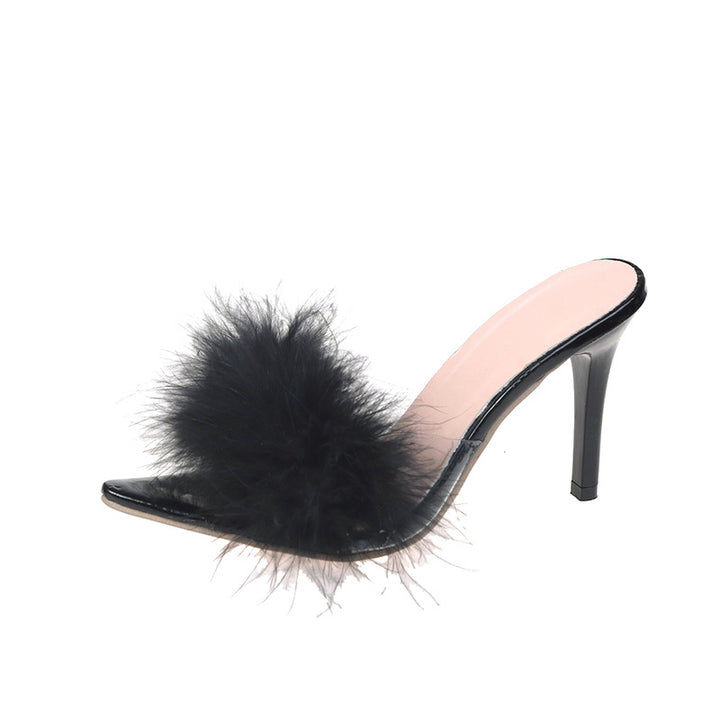Damen elegante High Heel Sandalen mit flauschigem Dekor Drune