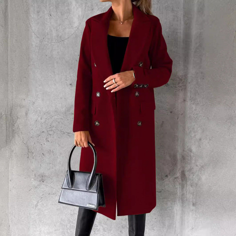 Damen Eleganter Doppelreihiger Mantel mit hochmodernem Schnitt Drune