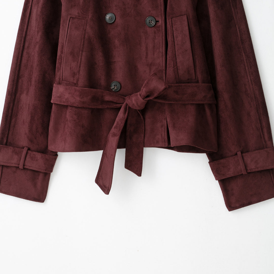 Damen Velours‑Trenchjacke mit hohem Funnelkragen und Bindegürtel Drune