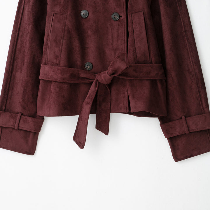 Damen Velours‑Trenchjacke mit hohem Funnelkragen und Bindegürtel Drune