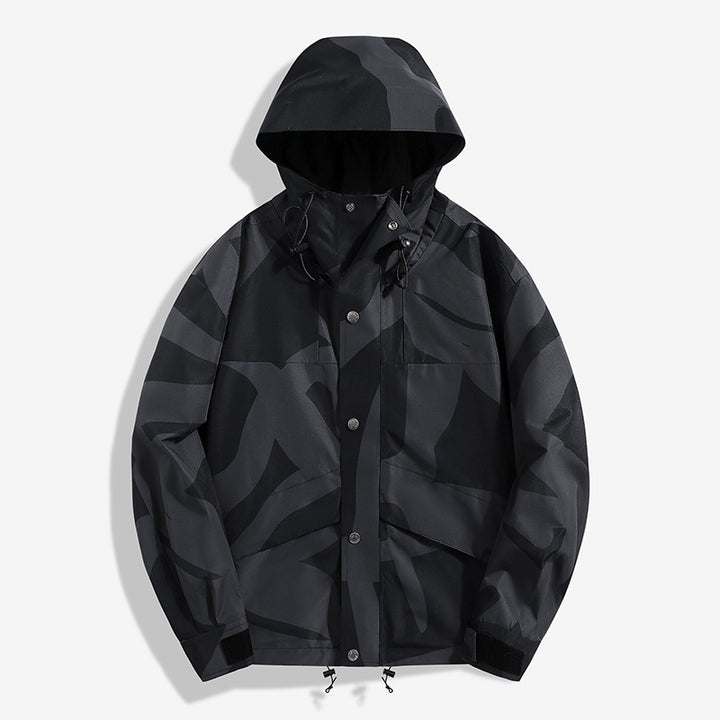 Damen Modische Übergangsjacke mit Kapuze und einzigartigem Print Drune