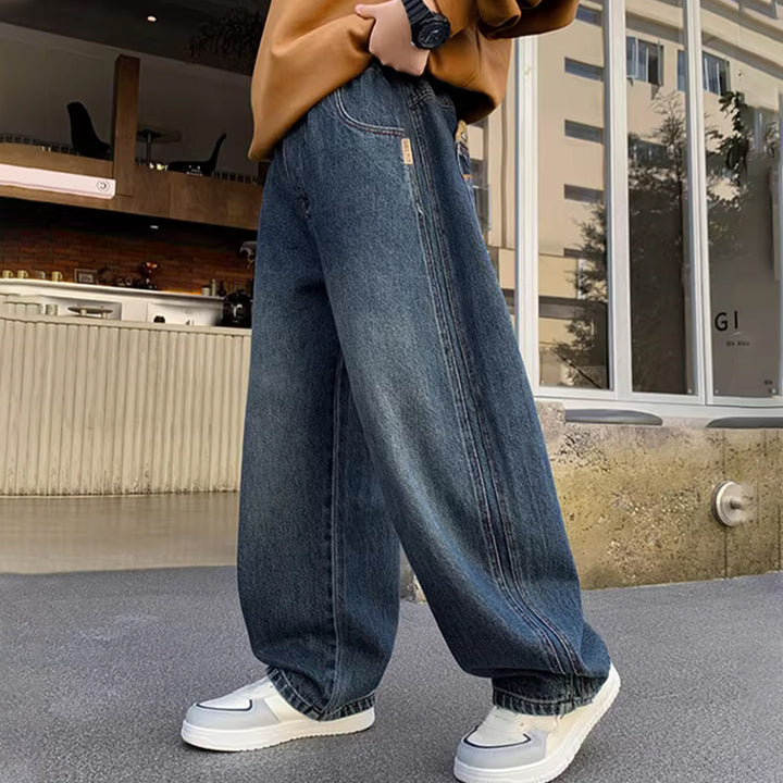 Unisex weite Denim-Hose mit hoher Taille Drune