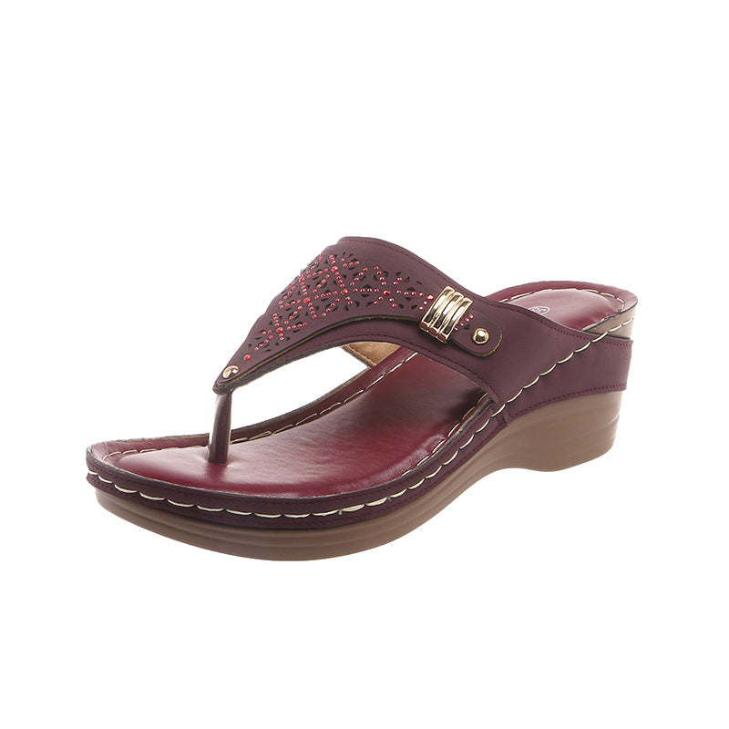 Damen Zehentrenner mit modischem Cut-Out-Design und bequemer Wedge-Sohle Drune