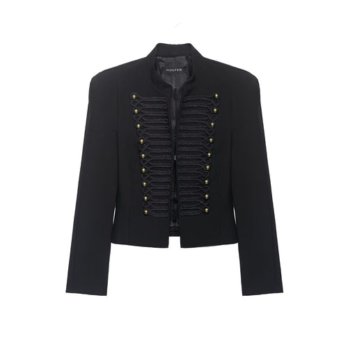 Damen Militärisch inspirierte Kurzjacke mit Stehkragen und Zierkordeln Drune