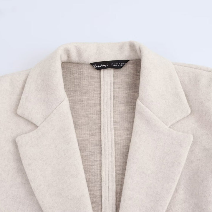 Damen Puristischer Longline-Mantel mit Reverskragen, Ein-Knopf‑Verschluss und weichem Filzfinish Drune