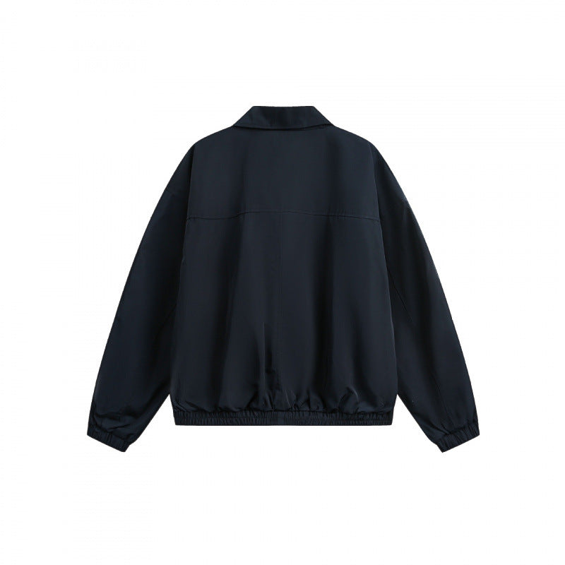 Unisex Boxy-Overshirt-Jacke mit durchgehendem Reißverschluss, elastischem Saum und Brust-Reißverschlusstasche Drune