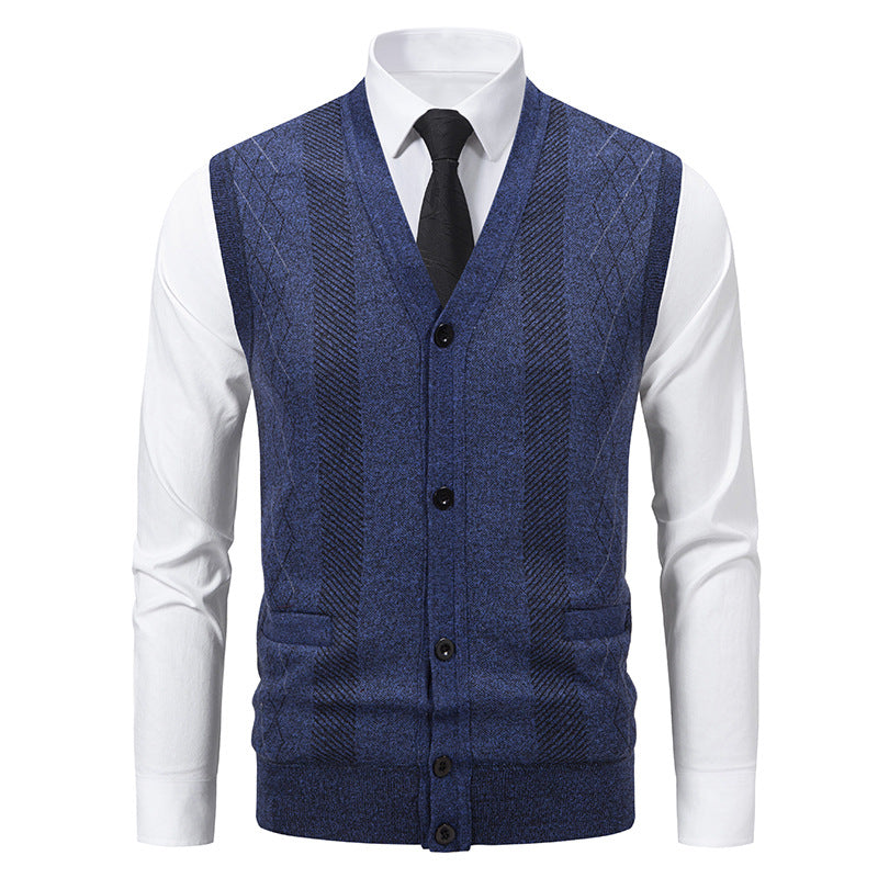 Herren Taillierte Feinstrick‑Weste mit V‑Ausschnitt, Knopfleiste und Eingrifftaschen Drune