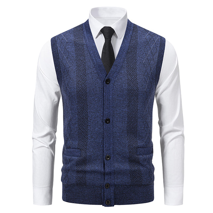 Herren Taillierte Feinstrick‑Weste mit V‑Ausschnitt, Knopfleiste und Eingrifftaschen Drune