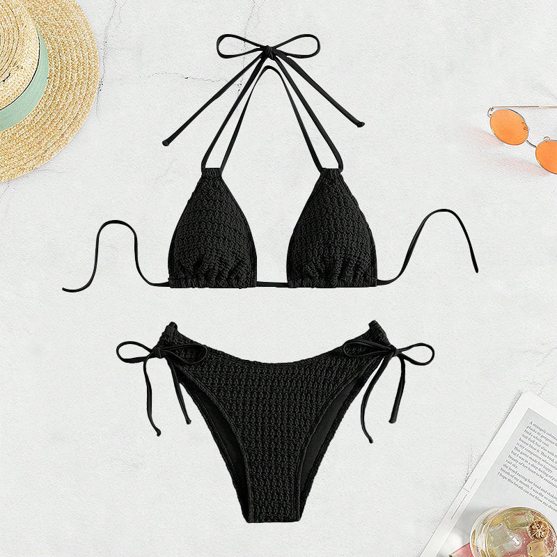 Damen Häkel-Bikini mit verspielten Bindebändern Drune