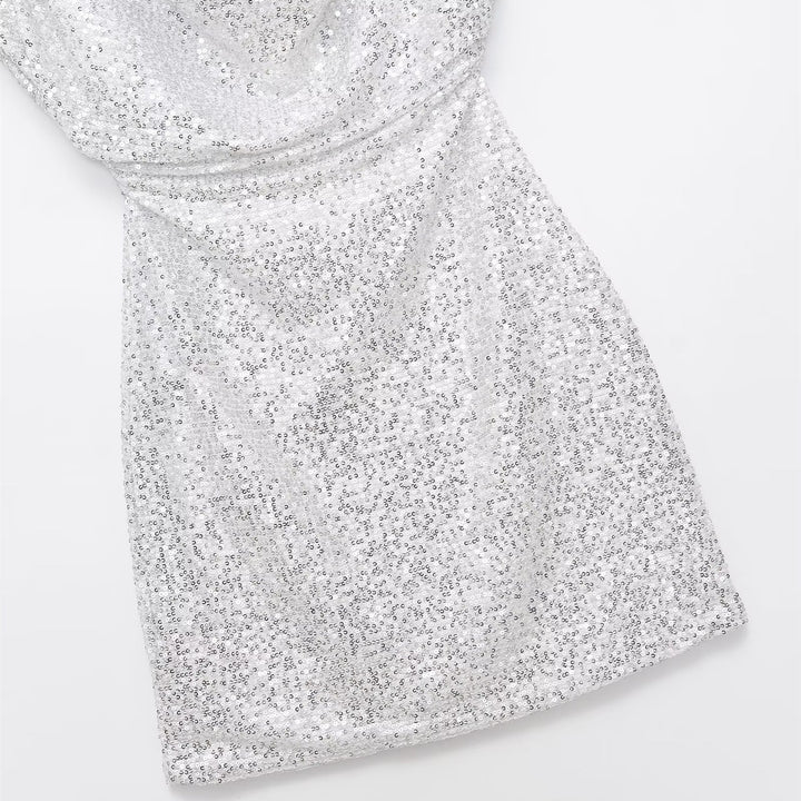 Damen kurzärmeliges Abendkleid mit schimmerndem Paillettenbesatz Drune