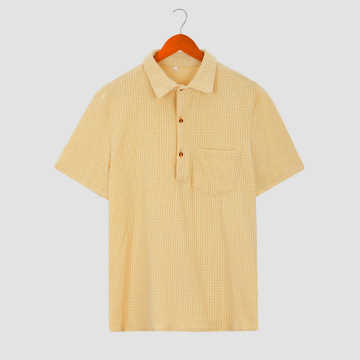 Herren nan Waffelstrick-Polo mit Hemdkragen, kurzer Knopfleiste und Brusttasche Drune