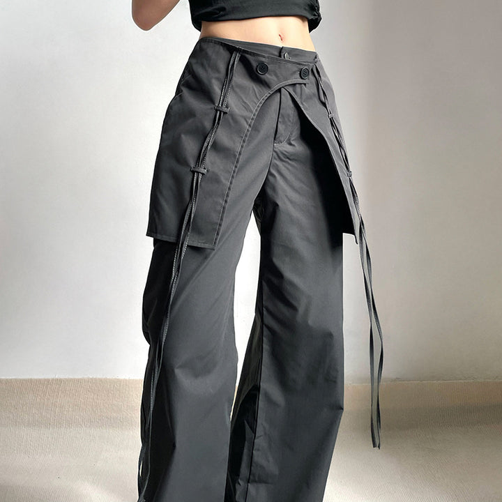 Damen stylische Utility-Hose mit weitem Schnitt und verstellbaren Binde-Details Drune