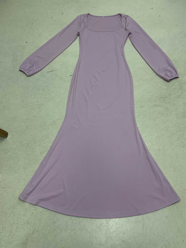 Damen Figurbetontes Maxikleid mit quadratischem Ausschnitt und Ballonärmeln Drune