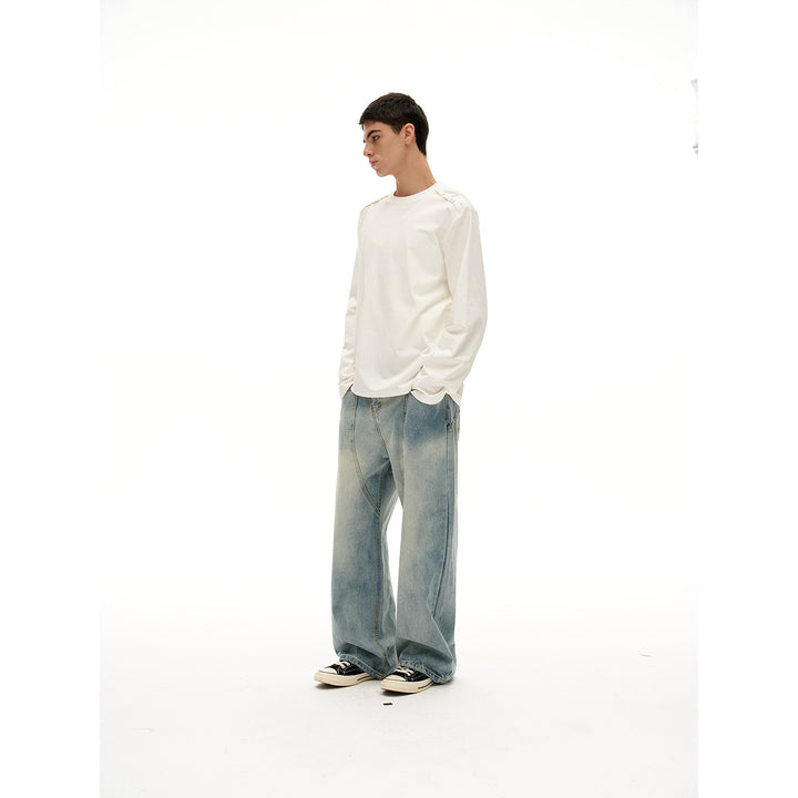 Unisex Langärmliges Oversize-T-Shirt mit Rundhals und dekorativem Schulterdetail Drune
