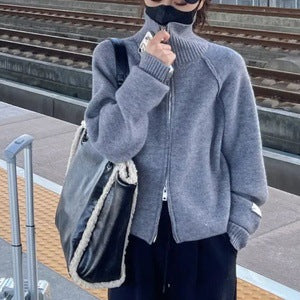 Damen Modischer Strickpullover mit hohem Kragen Drune